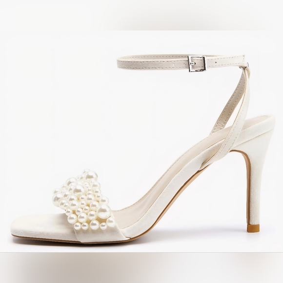 Coutgo Elegant Pearl-Embellished Nude Heels #654 - Picture 9 of 13